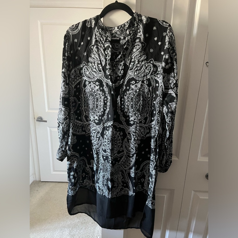 DKNY | Black Paisley Print Tunic Dress | Size Medium